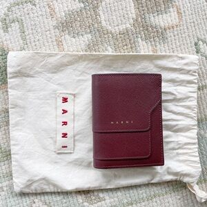 Marni Dark Red Saffiano Leather Bifold Wallet w/ Dust Bag